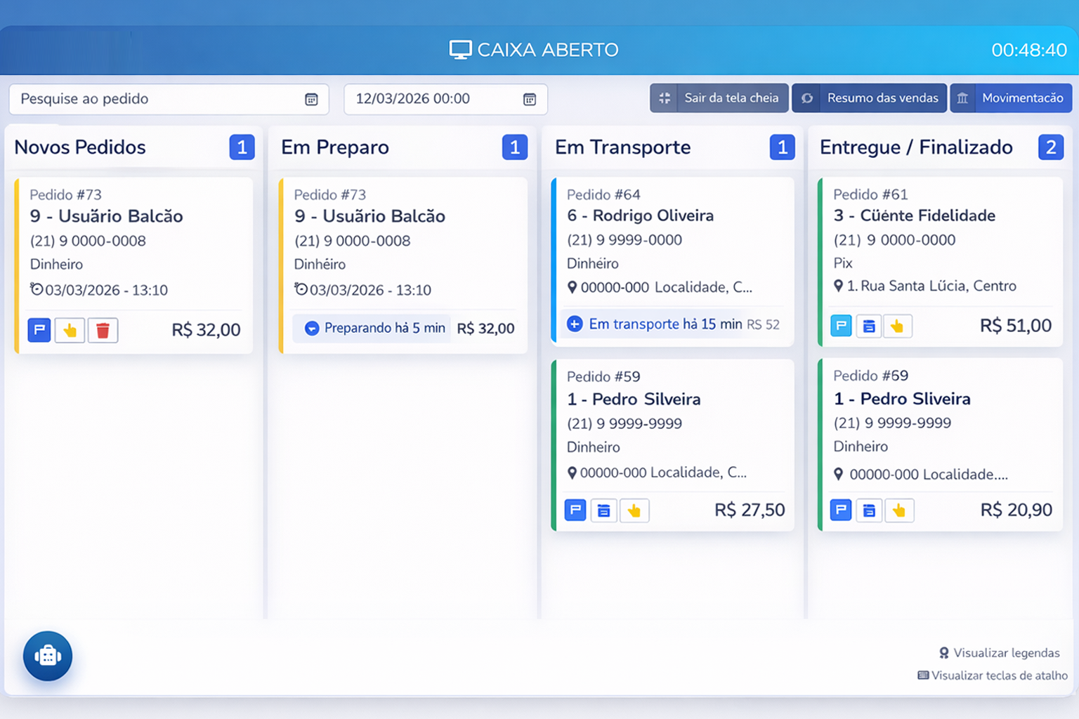 Tela principal do sistema Interleave Delivery 